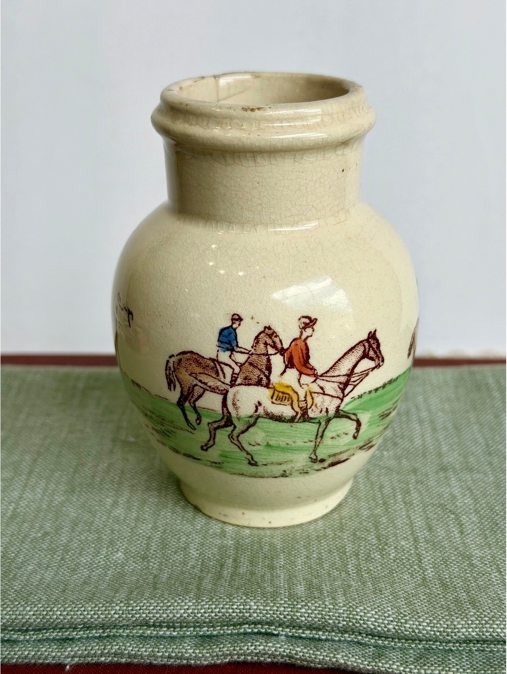 Antique French Gien Porcelaine Opaque Vase Horse Equestrian Pottery 1886-1938